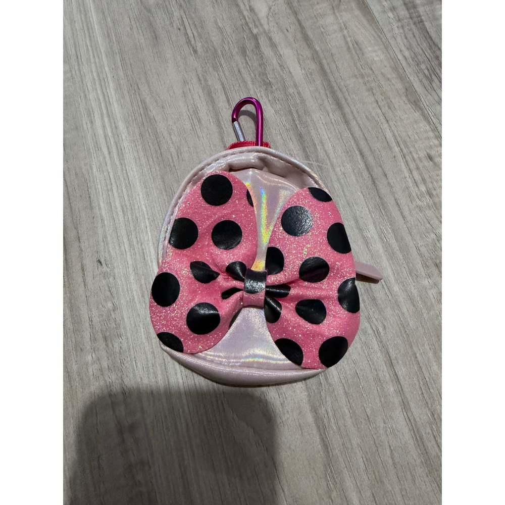 Disney Minnie Mouse Mini Backpack Coin Purse Iridescent Pink Polka Dot Bow Clip